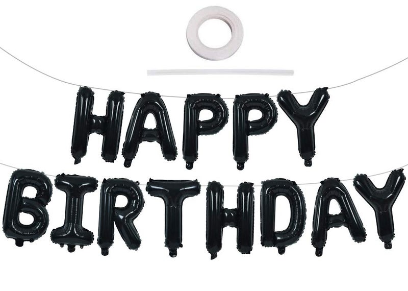 TONIFUL Black Happy Birthday Balloons Banner 16 Inch Mylar Foil Letters Birthday Sign Banner Bunting Reusable for 30th 40th 50th 60th Adults and Halloween Supplies - Image 1